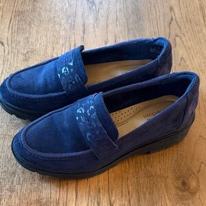 Clarks Navy Suede Loafers